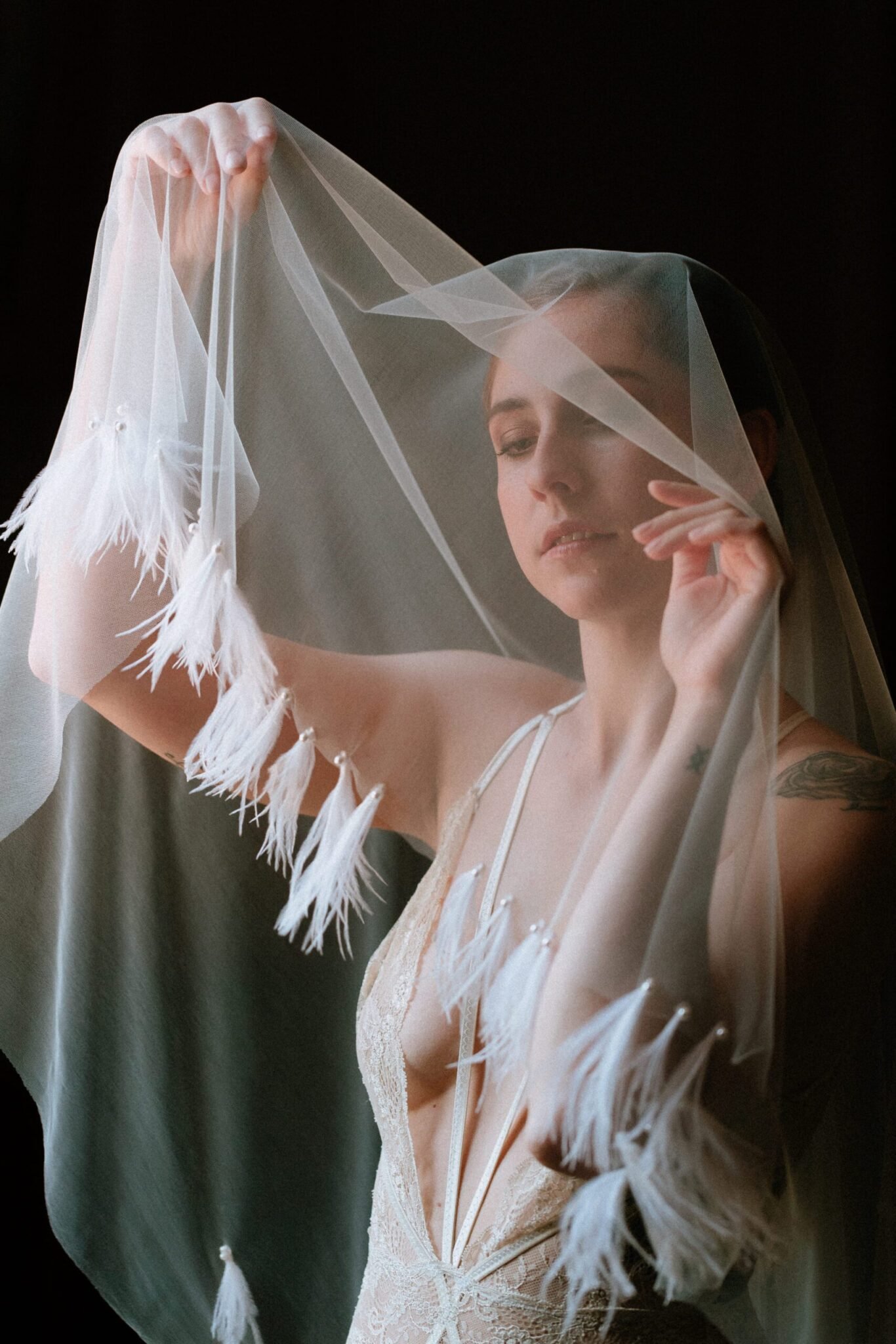 voile mariée Eole pièce unique perles plumes atelier Mantille Toulouse artisanat responsable création Occitanie